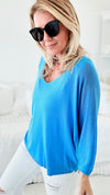 Sundays Ribbed Italian Top - Bright Blue-110 Short Sleeve Tops-Yolly-Coastal Bloom Boutique, find the trendiest versions of the popular styles and looks Located in Indialantic, FL