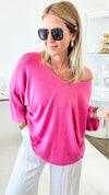 Sundays Ribbed Italian Top - Magenta-130 Long Sleeve Tops-Italianissimo-Coastal Bloom Boutique, find the trendiest versions of the popular styles and looks Located in Indialantic, FL