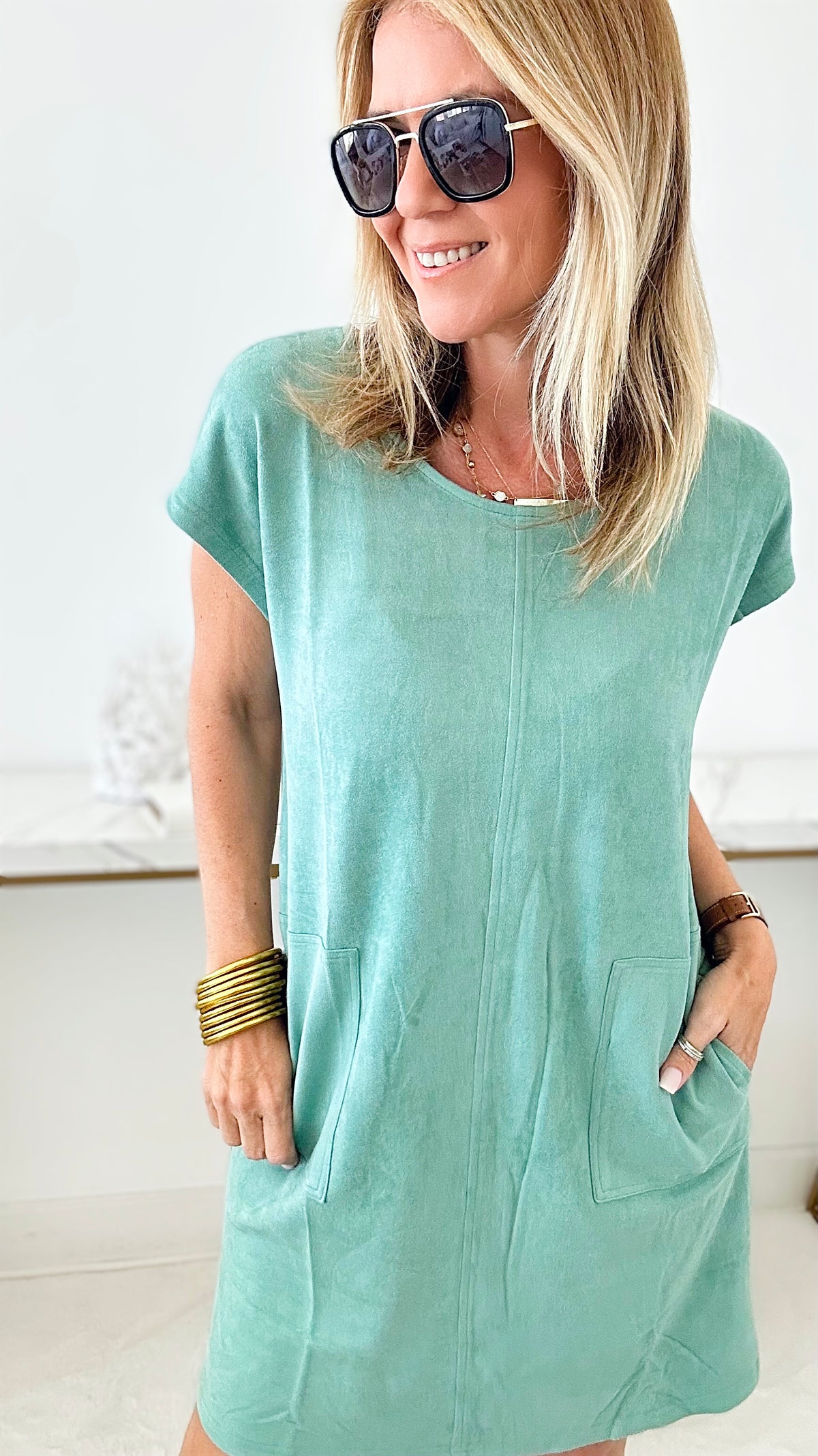 Ariel Suede Dress - Sage-200 dresses/jumpsuits/rompers-JOH APPAREL-Coastal Bloom Boutique, find the trendiest versions of the popular styles and looks Located in Indialantic, FL