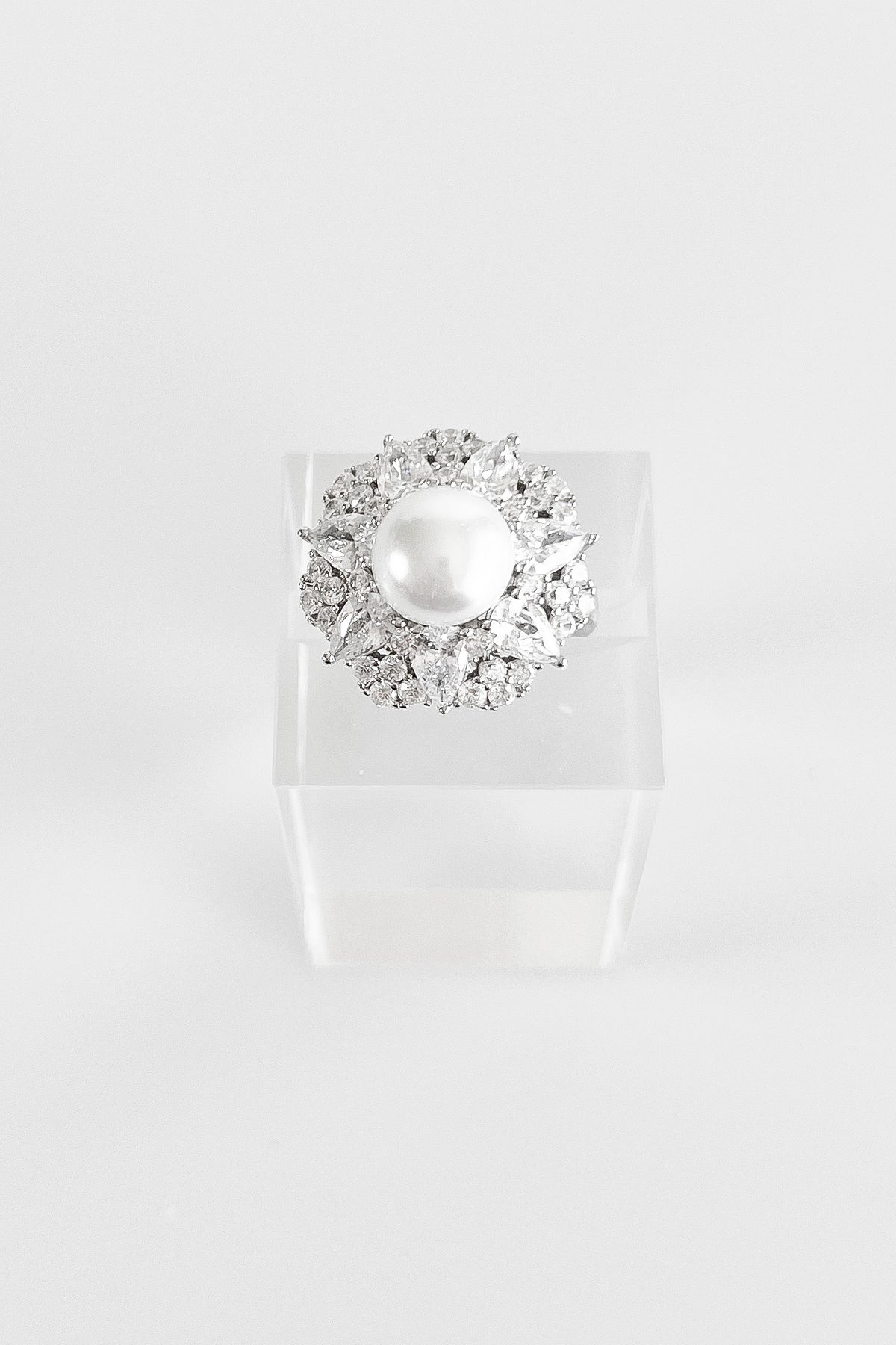 Sterling Silver Vintage Mega Pearl CZ Halo Ring-230 Jewelry-NYC-Coastal Bloom Boutique, find the trendiest versions of the popular styles and looks Located in Indialantic, FL