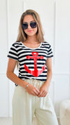 Anchor Away Italian T-Shirt - Black/Red-t-shirt-Italianissimo-Coastal Bloom Boutique, find the trendiest versions of the popular styles and looks Located in Indialantic, FL