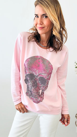 CB CUSTOM Pink Skull Classic Sweatshirt-130 Long Sleeve Tops-HOLLY / CB-Coastal Bloom Boutique, find the trendiest versions of the popular styles and looks Located in Indialantic, FL