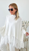 Knit Italian Lace Trim Poncho - White-140 Sweaters-Germany-Coastal Bloom Boutique, find the trendiest versions of the popular styles and looks Located in Indialantic, FL