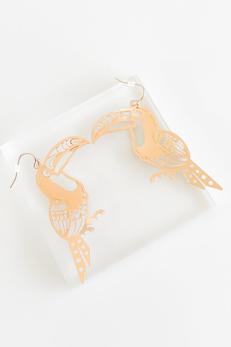 Gold Toucan Filigree Earrings-230 Jewelry-Golden Stella-Coastal Bloom Boutique, find the trendiest versions of the popular styles and looks Located in Indialantic, FL