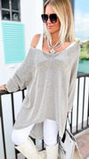 Italian C'est La Vie Knit Pullover - Silver-140 Sweaters-Yolly-Coastal Bloom Boutique, find the trendiest versions of the popular styles and looks Located in Indialantic, FL