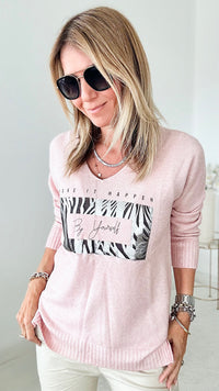Italian "By Yourself" Sweater Knit Top - Pink-140 Sweaters-Look Mode-Coastal Bloom Boutique, find the trendiest versions of the popular styles and looks Located in Indialantic, FL