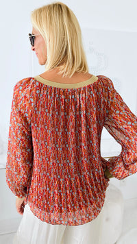 Pleated Italian Blouse - Rust-130 Long Sleeve Tops-Germany-Coastal Bloom Boutique, find the trendiest versions of the popular styles and looks Located in Indialantic, FL