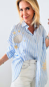 Sun + Shells Striped Italian Blouse - Sky Blue-170 Bottoms-Italianissimo-Coastal Bloom Boutique, find the trendiest versions of the popular styles and looks Located in Indialantic, FL