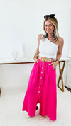 Belted Italian Linen Midi Button Skirt - Fuchsia-170 Bottoms-Germany-Coastal Bloom Boutique, find the trendiest versions of the popular styles and looks Located in Indialantic, FL