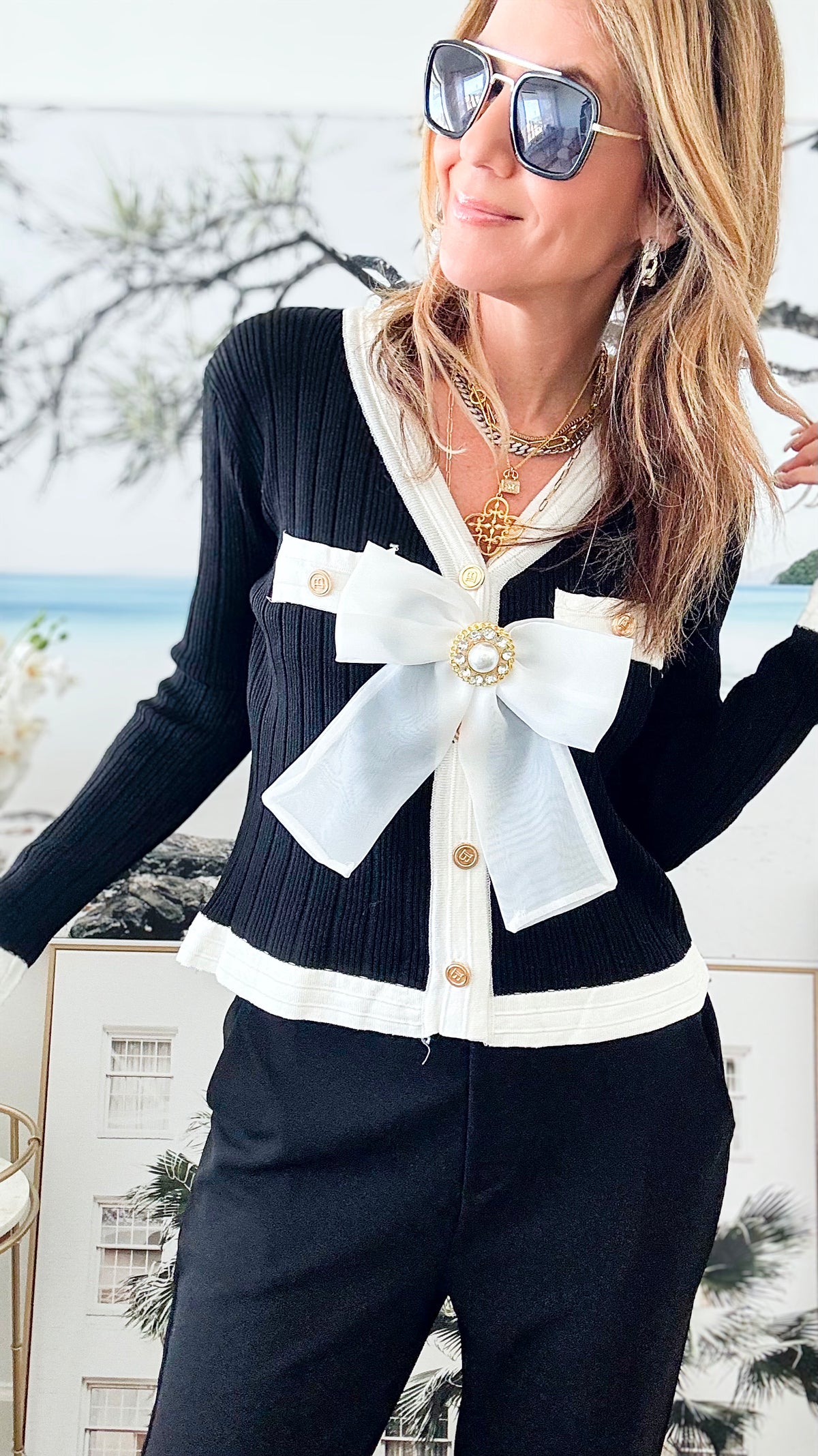 Bow Detailed Sweater Top-210 Loungewear/Sets-CBALY-Coastal Bloom Boutique, find the trendiest versions of the popular styles and looks Located in Indialantic, FL