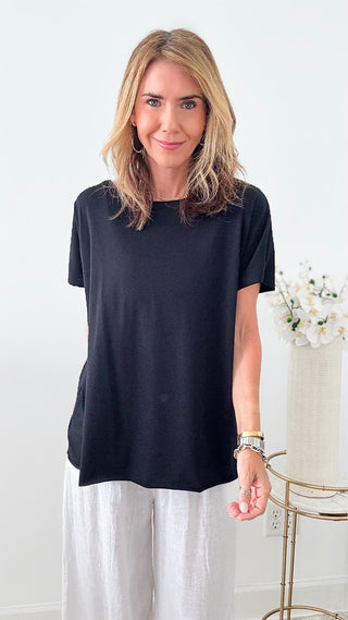 Easy Breezy Italian tee - Black-110 Short Sleeve Tops-Italianissimo-Coastal Bloom Boutique, find the trendiest versions of the popular styles and looks Located in Indialantic, FL