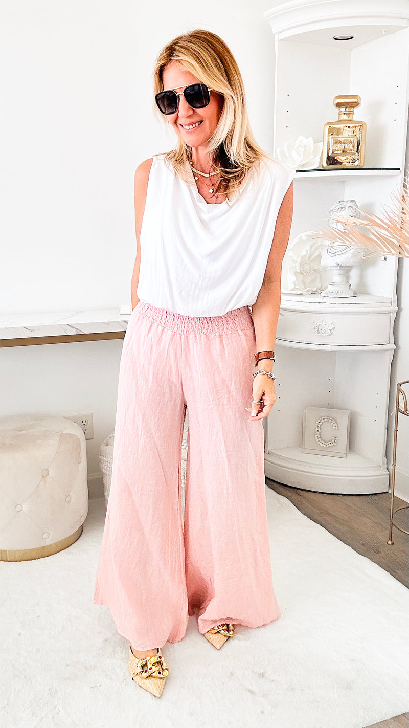 Born Free Linen Italian Palazzo - Blush-170 Bottoms-Italianissimo-Coastal Bloom Boutique, find the trendiest versions of the popular styles and looks Located in Indialantic, FL