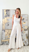 Born Free Linen Italian Palazzo - White-170 Bottoms-Italianissimo-Coastal Bloom Boutique, find the trendiest versions of the popular styles and looks Located in Indialantic, FL