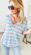 Italian Crochet Chevron Knit Top - Multi/Lavender-140 Sweaters-Yolly-Coastal Bloom Boutique, find the trendiest versions of the popular styles and looks Located in Indialantic, FL