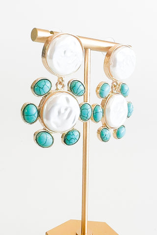 Hammered Pearl Stone Deco Earrings-230 Jewelry-GS JEWELRY-Coastal Bloom Boutique, find the trendiest versions of the popular styles and looks Located in Indialantic, FL