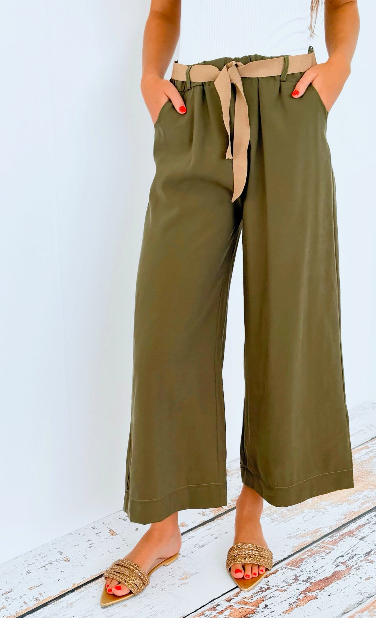 Happy Days Italian Palazzo - Olive-pants-Italianissimo-Coastal Bloom Boutique, find the trendiest versions of the popular styles and looks Located in Indialantic, FL