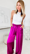 Angora Italian Satin Pant - Magenta-170 Bottoms-Yolly-Coastal Bloom Boutique, find the trendiest versions of the popular styles and looks Located in Indialantic, FL