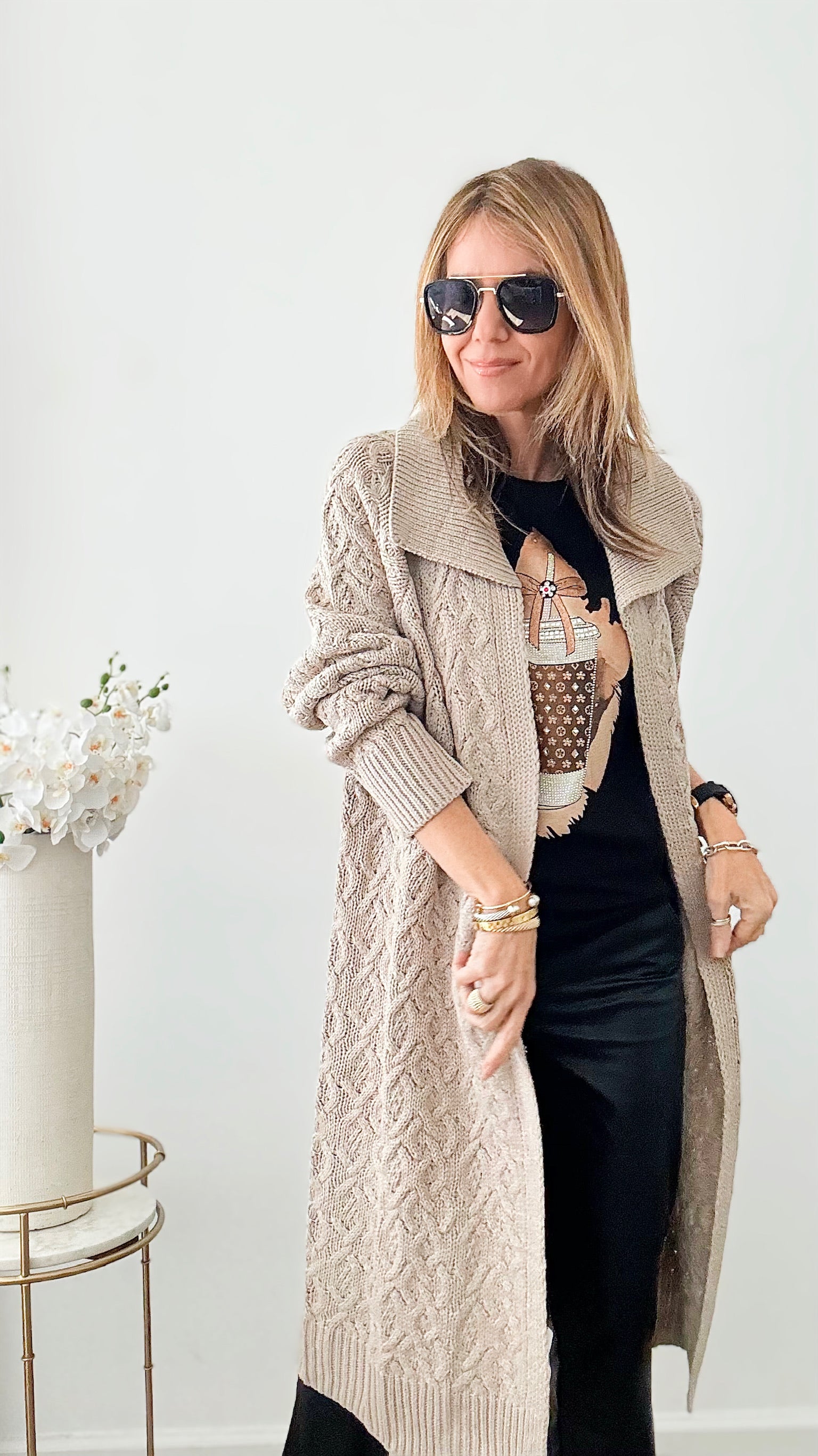 Long Sleeve Open Front Knit Cardigan - Taupe-150 Cardigan Layers-Rousseau-Coastal Bloom Boutique, find the trendiest versions of the popular styles and looks Located in Indialantic, FL