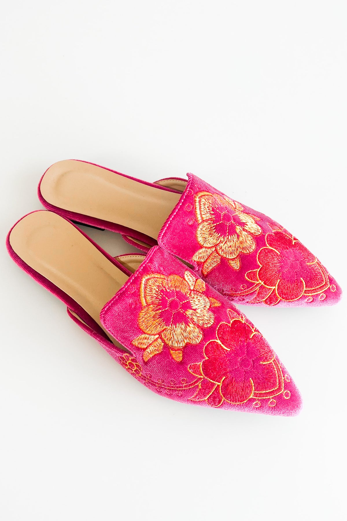 Floral Embroidery Velvet Flat Mules-250 Shoes-Darling-Coastal Bloom Boutique, find the trendiest versions of the popular styles and looks Located in Indialantic, FL