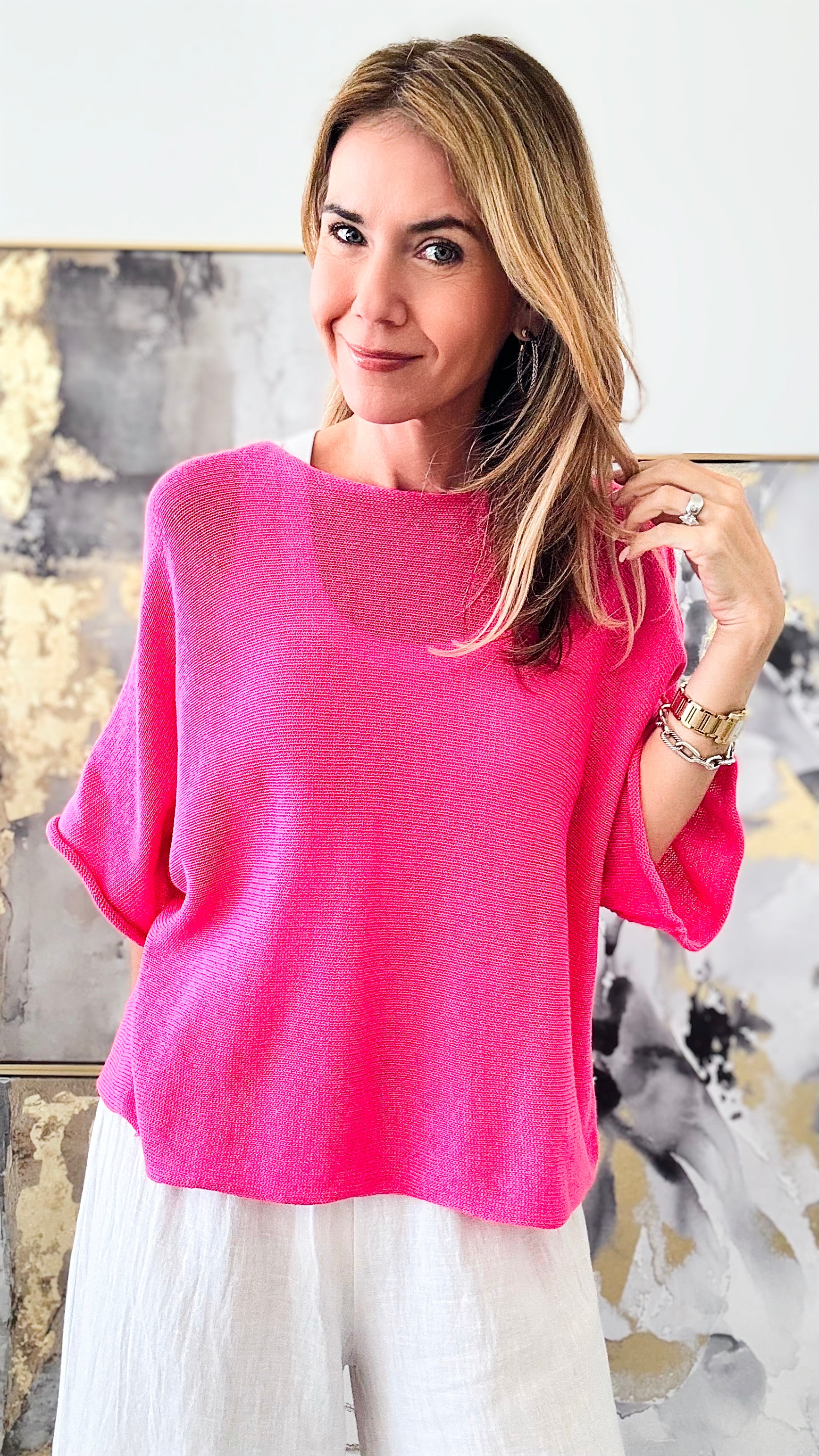 Summer Chic Italian Knit Pullover - Fuchsia-140 Sweaters-Germany-Coastal Bloom Boutique, find the trendiest versions of the popular styles and looks Located in Indialantic, FL