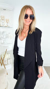 Boyfriend Waterfall Blazer - Black-150 Cardigans/Layers-BOOM BOOM JEANS-Coastal Bloom Boutique, find the trendiest versions of the popular styles and looks Located in Indialantic, FL