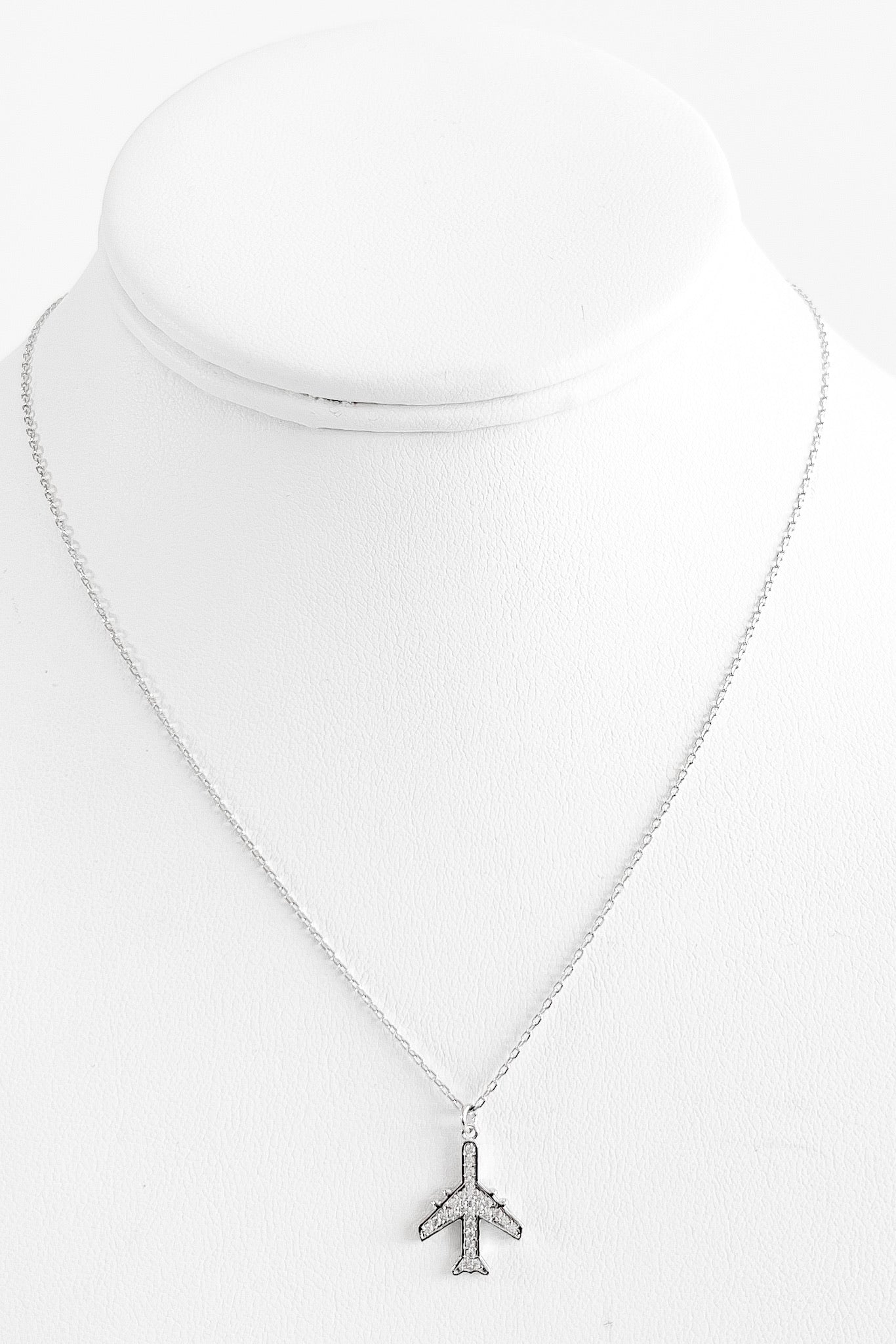Dainty Micropave Plane Pendant Necklace-230 Jewelry-FAME ACCESSORIES-Coastal Bloom Boutique, find the trendiest versions of the popular styles and looks Located in Indialantic, FL