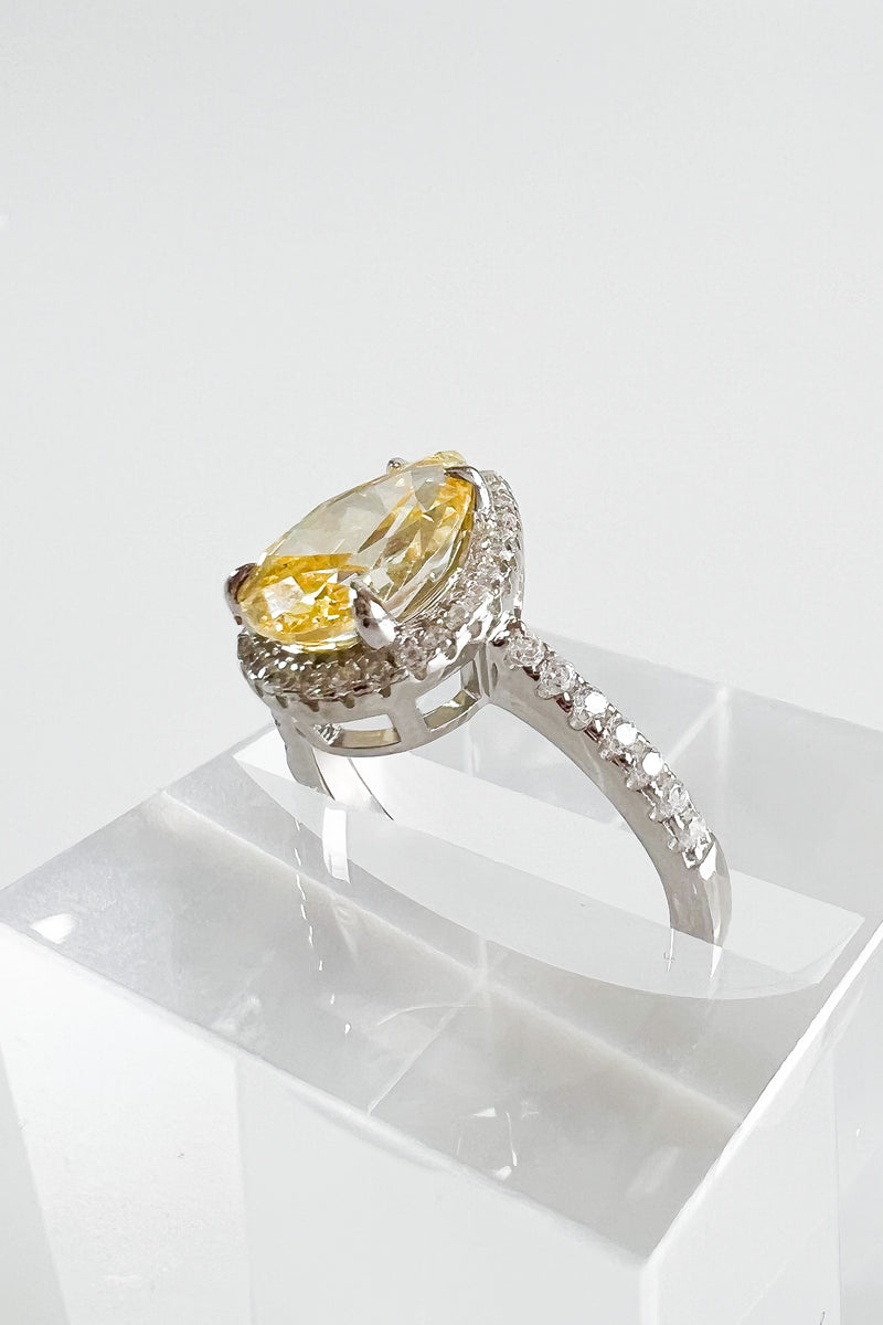 Sterling Silver Canary Pear Halo Ring-230 Jewelry-NYC-Coastal Bloom Boutique, find the trendiest versions of the popular styles and looks Located in Indialantic, FL