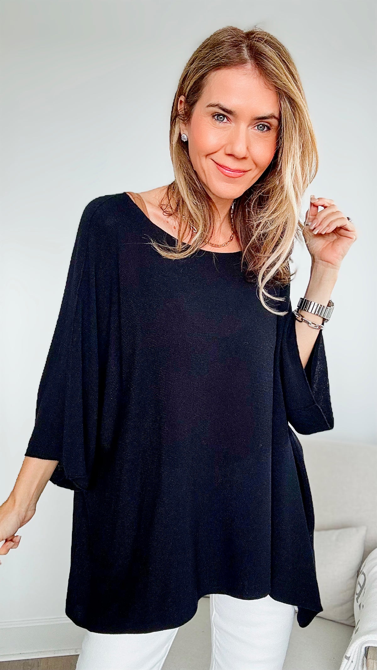 Casual Radiance Italian Knit Pullover - Black-140 Sweaters-Germany-Coastal Bloom Boutique, find the trendiest versions of the popular styles and looks Located in Indialantic, FL