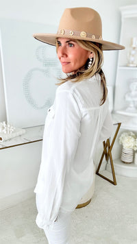 Double Pocket Blouse - White-130 Long Sleeve Tops-Love Tree Fashion-Coastal Bloom Boutique, find the trendiest versions of the popular styles and looks Located in Indialantic, FL
