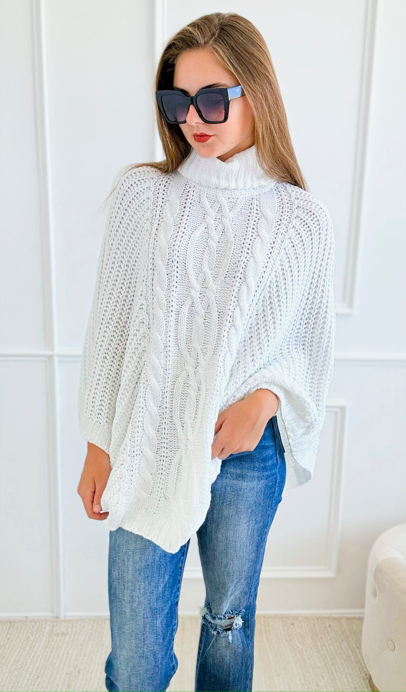 Knitted Turtle Neck Poncho-Off White-150 Cardigans/Layers-ROUSSEAU-Coastal Bloom Boutique, find the trendiest versions of the popular styles and looks Located in Indialantic, FL