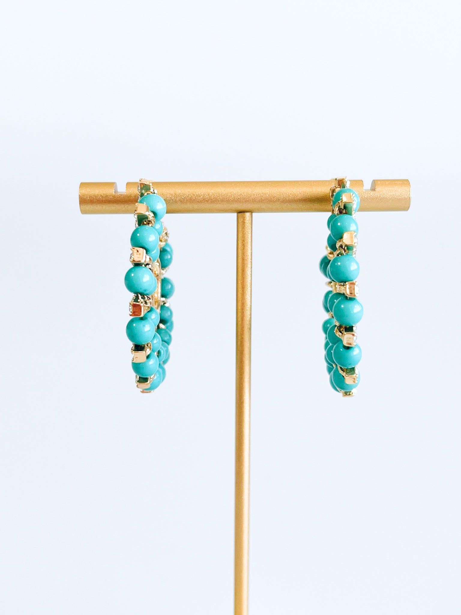 Turquoise Stone CZ Embellished Hoop Earrings-230 Jewelry-Wona Trading-Coastal Bloom Boutique, find the trendiest versions of the popular styles and looks Located in Indialantic, FL