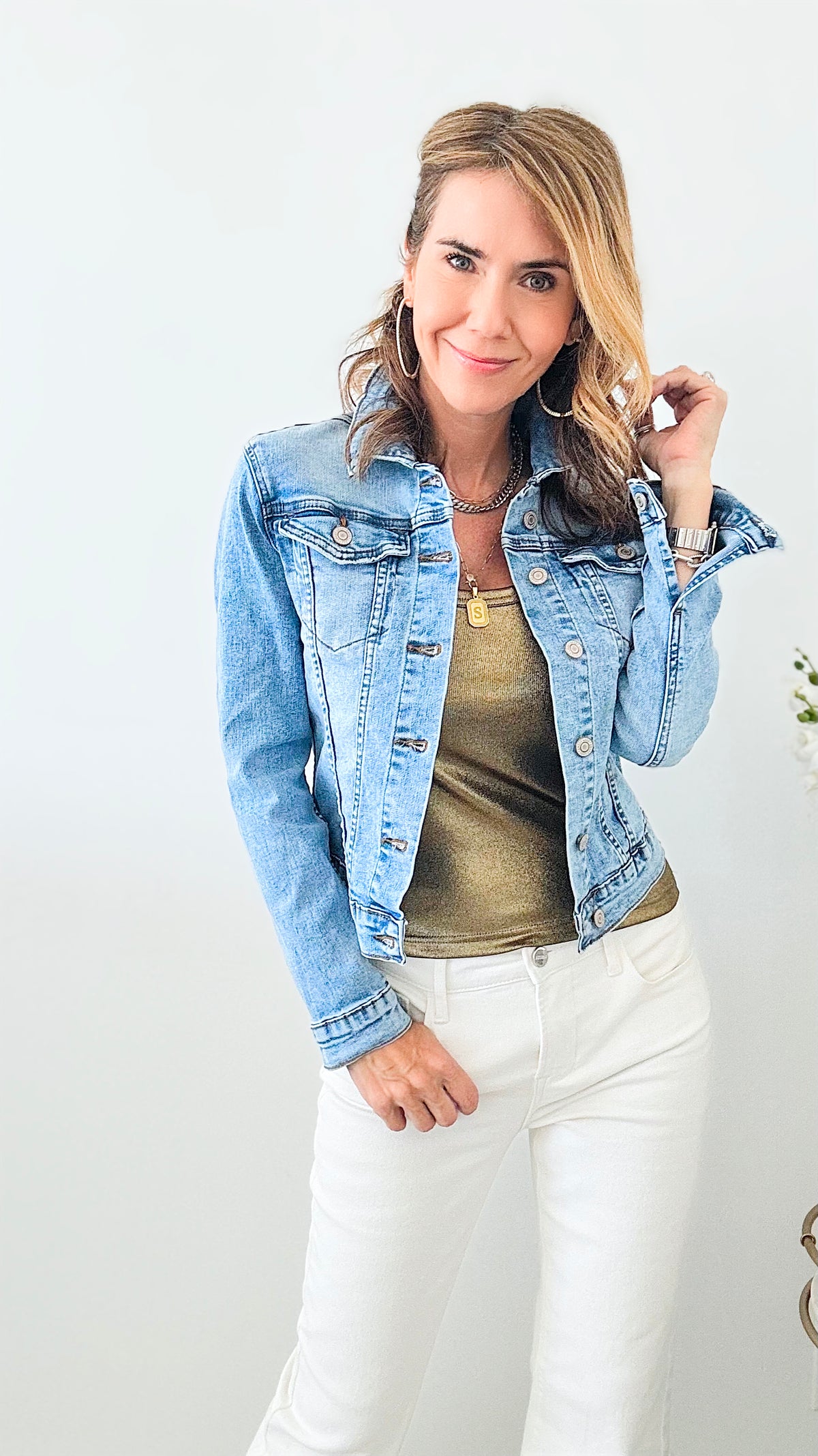 Stretch Denim Jacket-160 Jackets-JRB COLLECTION-Coastal Bloom Boutique, find the trendiest versions of the popular styles and looks Located in Indialantic, FL