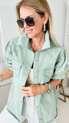 Girly Girl Cowgirl Shacket - Seafoam-130 Long Sleeve Tops-entro-Coastal Bloom Boutique, find the trendiest versions of the popular styles and looks Located in Indialantic, FL