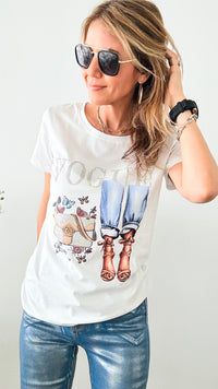 Vogue Embellished Graphic Tee - White-110 Short Sleeve Tops-in2you-Coastal Bloom Boutique, find the trendiest versions of the popular styles and looks Located in Indialantic, FL