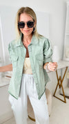 Girly Girl Cowgirl Shacket - Seafoam-130 Long Sleeve Tops-entro-Coastal Bloom Boutique, find the trendiest versions of the popular styles and looks Located in Indialantic, FL