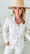 Double Pocket Blouse - White-130 Long Sleeve Tops-Love Tree Fashion-Coastal Bloom Boutique, find the trendiest versions of the popular styles and looks Located in Indialantic, FL