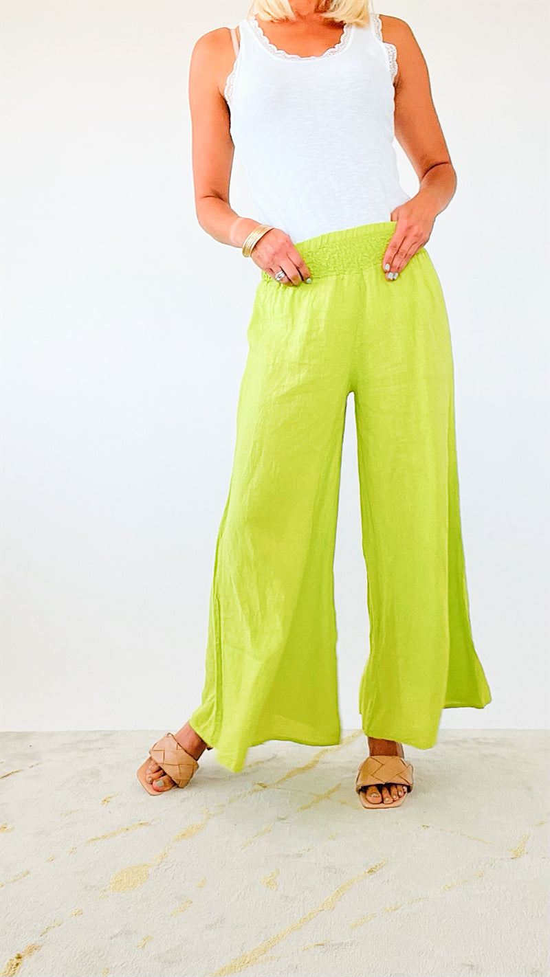 Born Free Linen Italian Palazzo - Lime-170 Bottoms-Yolly-Coastal Bloom Boutique, find the trendiest versions of the popular styles and looks Located in Indialantic, FL