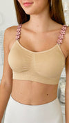 One Size Nude with Suede Blush Flowers Bra-220 Intimates-Strap-its-Coastal Bloom Boutique, find the trendiest versions of the popular styles and looks Located in Indialantic, FL