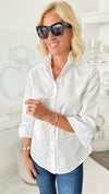 Poplin Ribbon Top - White / White-130 Long Sleeve Tops-Pearly Vine-Coastal Bloom Boutique, find the trendiest versions of the popular styles and looks Located in Indialantic, FL