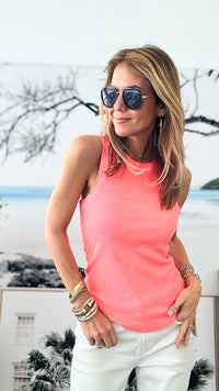 Sunburst Glow Italian Tank - Neon Coral-100 Sleeveless Tops-Germany-Coastal Bloom Boutique, find the trendiest versions of the popular styles and looks Located in Indialantic, FL