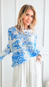 Adorable Toile Italian St Tropez Knit - French Blue-140 Sweaters-Italianissimo-Coastal Bloom Boutique, find the trendiest versions of the popular styles and looks Located in Indialantic, FL