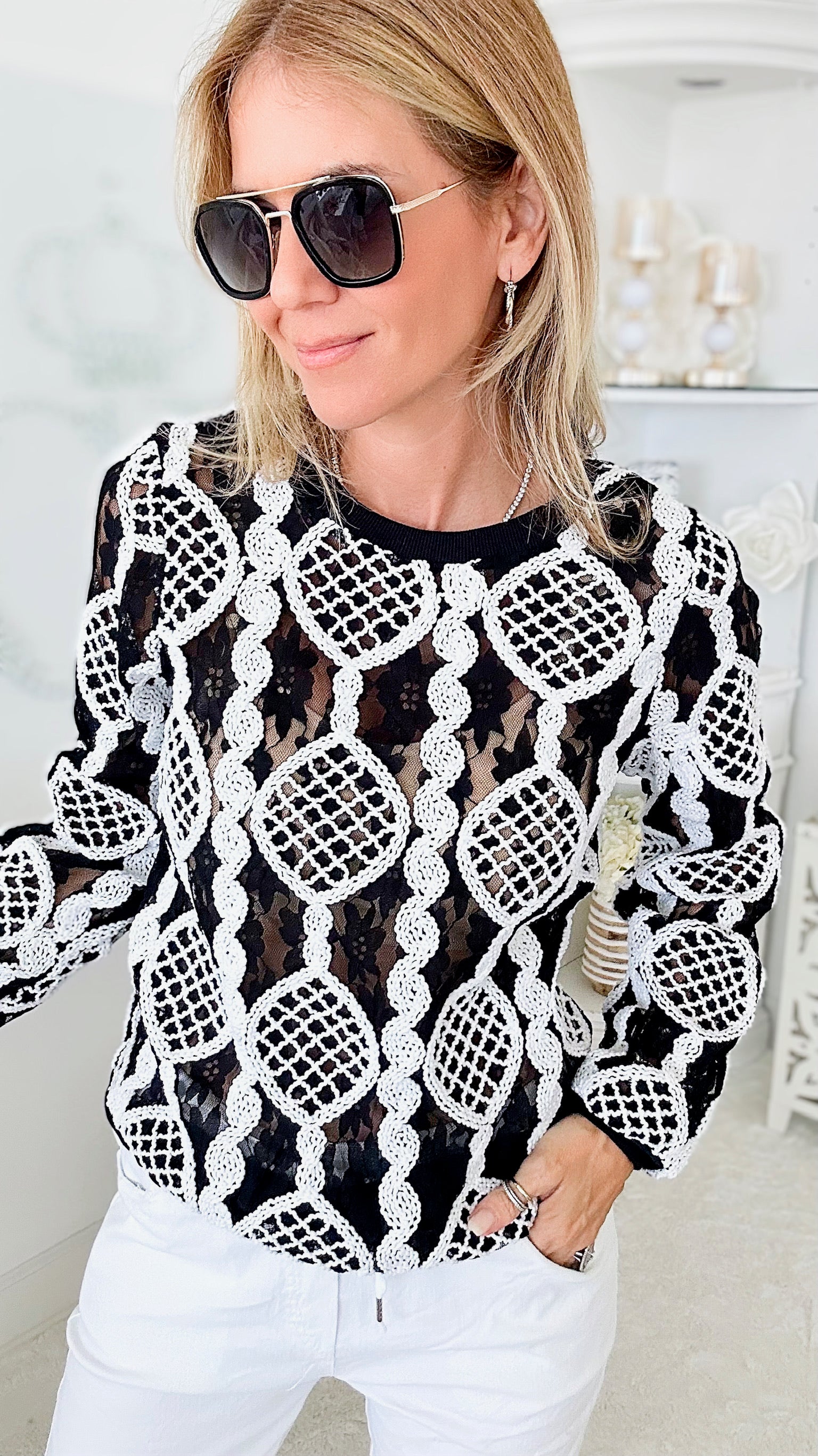 Pirouette Lace Black Sweatshirt-130 Long Sleeve Tops-See and Be Seen-Coastal Bloom Boutique, find the trendiest versions of the popular styles and looks Located in Indialantic, FL