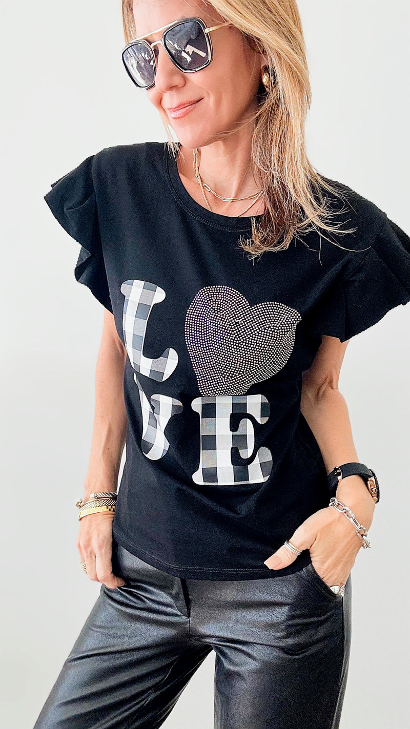 Love Print Detailed Sleeve Top - Black-110 Short Sleeve Tops-in2you-Coastal Bloom Boutique, find the trendiest versions of the popular styles and looks Located in Indialantic, FL