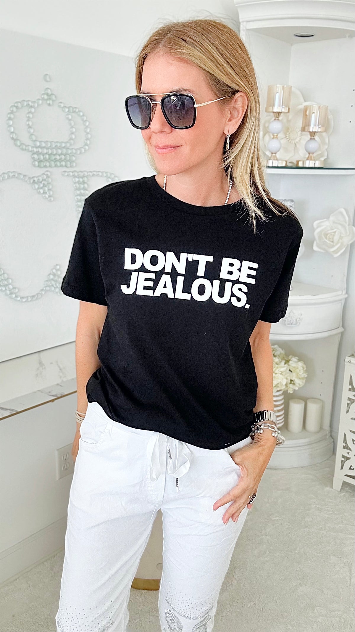 "Don't Be Jealous" Tee - Black-120 Graphic-Polar Bee-Coastal Bloom Boutique, find the trendiest versions of the popular styles and looks Located in Indialantic, FL