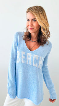 "Beach" Lightweight Knit V Neck - Beach Sky-140 Sweaters-Miracle-Coastal Bloom Boutique, find the trendiest versions of the popular styles and looks Located in Indialantic, FL