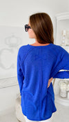 Easy Days Waffle Long Sleeve Top - Bright Blue-130 Long Sleeve Tops-Zenana-Coastal Bloom Boutique, find the trendiest versions of the popular styles and looks Located in Indialantic, FL