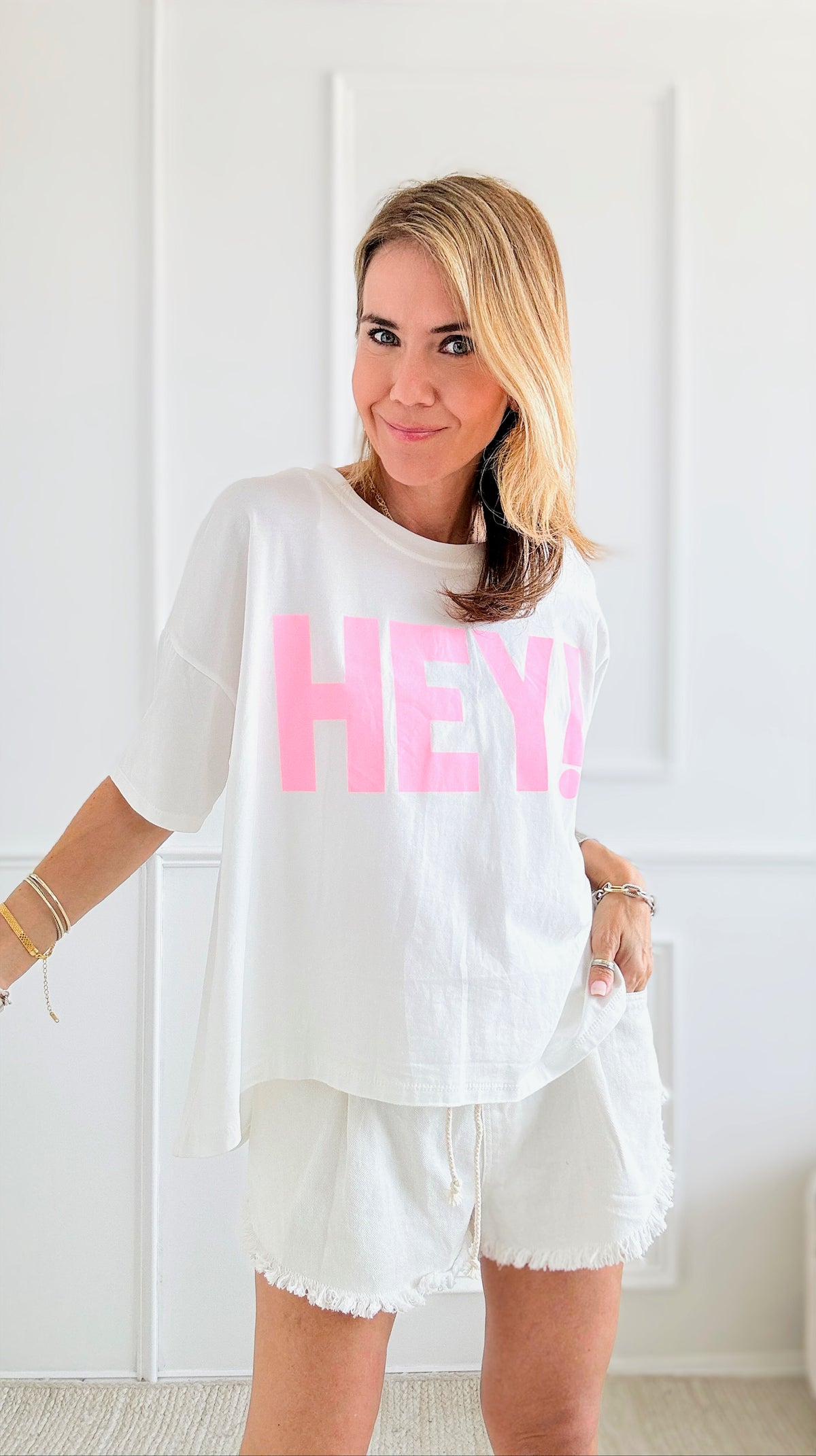 HEY! Italian Graphic Tee - White-120 Graphic-Italianissimo-Coastal Bloom Boutique, find the trendiest versions of the popular styles and looks Located in Indialantic, FL