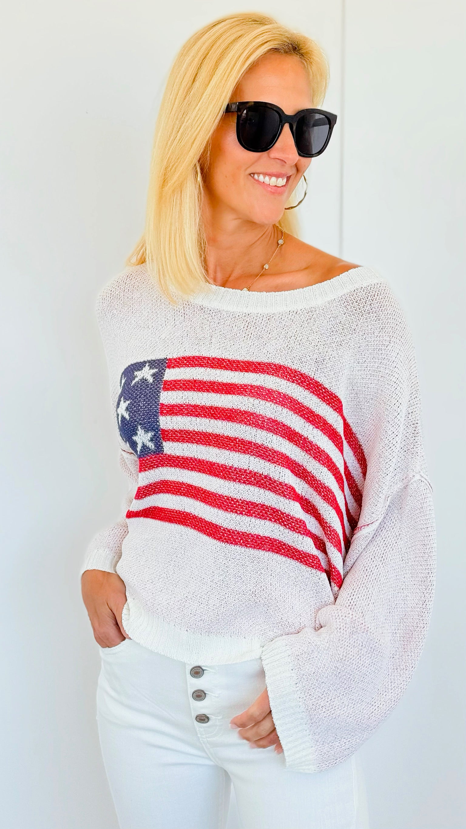 Flag Print Oversized Sweater-140 Sweaters-Miracle-Coastal Bloom Boutique, find the trendiest versions of the popular styles and looks Located in Indialantic, FL