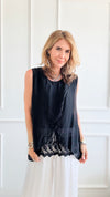 Sheer Sophistication Italian Top - Black-110 Short Sleeve Tops-Italianissimo-Coastal Bloom Boutique, find the trendiest versions of the popular styles and looks Located in Indialantic, FL