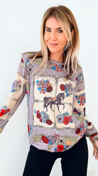 Rhinestone Equestrian Round Neck Sweater-140 Sweaters-CBALY-Coastal Bloom Boutique, find the trendiest versions of the popular styles and looks Located in Indialantic, FL